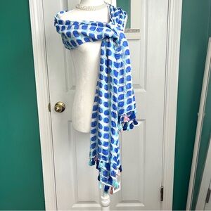 Kate Spade Island Stamp Oblong Scarf with Tassels NWT